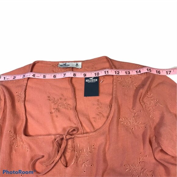 Hollister Womens Size Medium Blouse Embroidered Peplum Long Sleeve Rust New - Picture 8 of 12